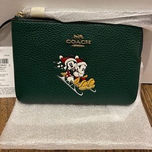 NWT Disney X Coach Corner Zip Wristlet Wallet Clutch With Sled Motif CN025